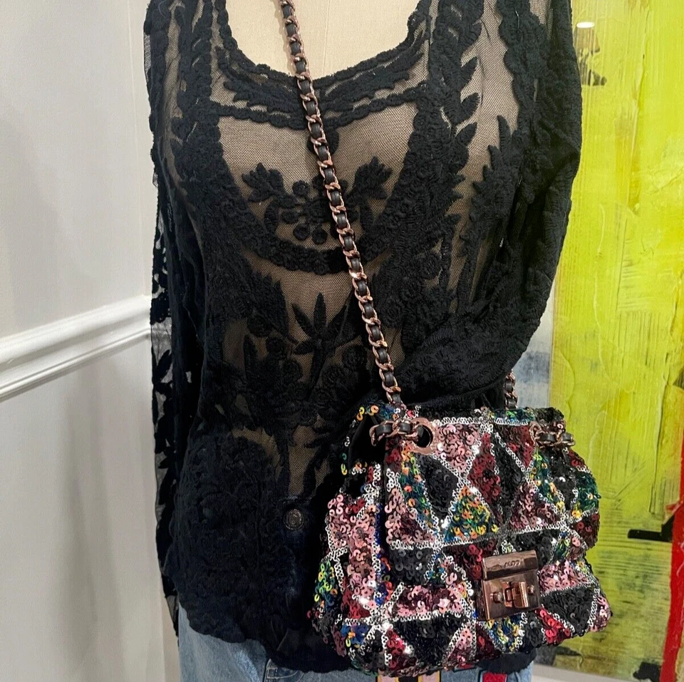 Bolso Bandolera Aldo Glam Brillante Lentejuelas Adornado y Metal Dorado Rosa Retro/Y2k Foto 2 de 4