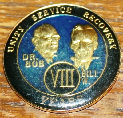 8 Year AA Founders Purple Tri-Plate Medallion Bill /& Bob Sobriety Chip Eight