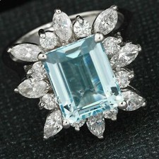 5.00 Carats Natural Aquamarine and Diamond 14K Solid White Gold Ring