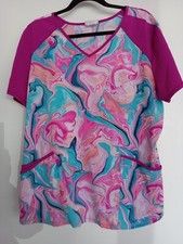 Size Xl scrub top in pink blue swirl scrub top by Scrubstar. Excellent cond