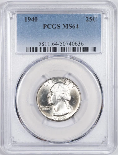 1940-P PCGS MS64 Uncirculated Washington Silver Quarter, Philadelphia Mint 36