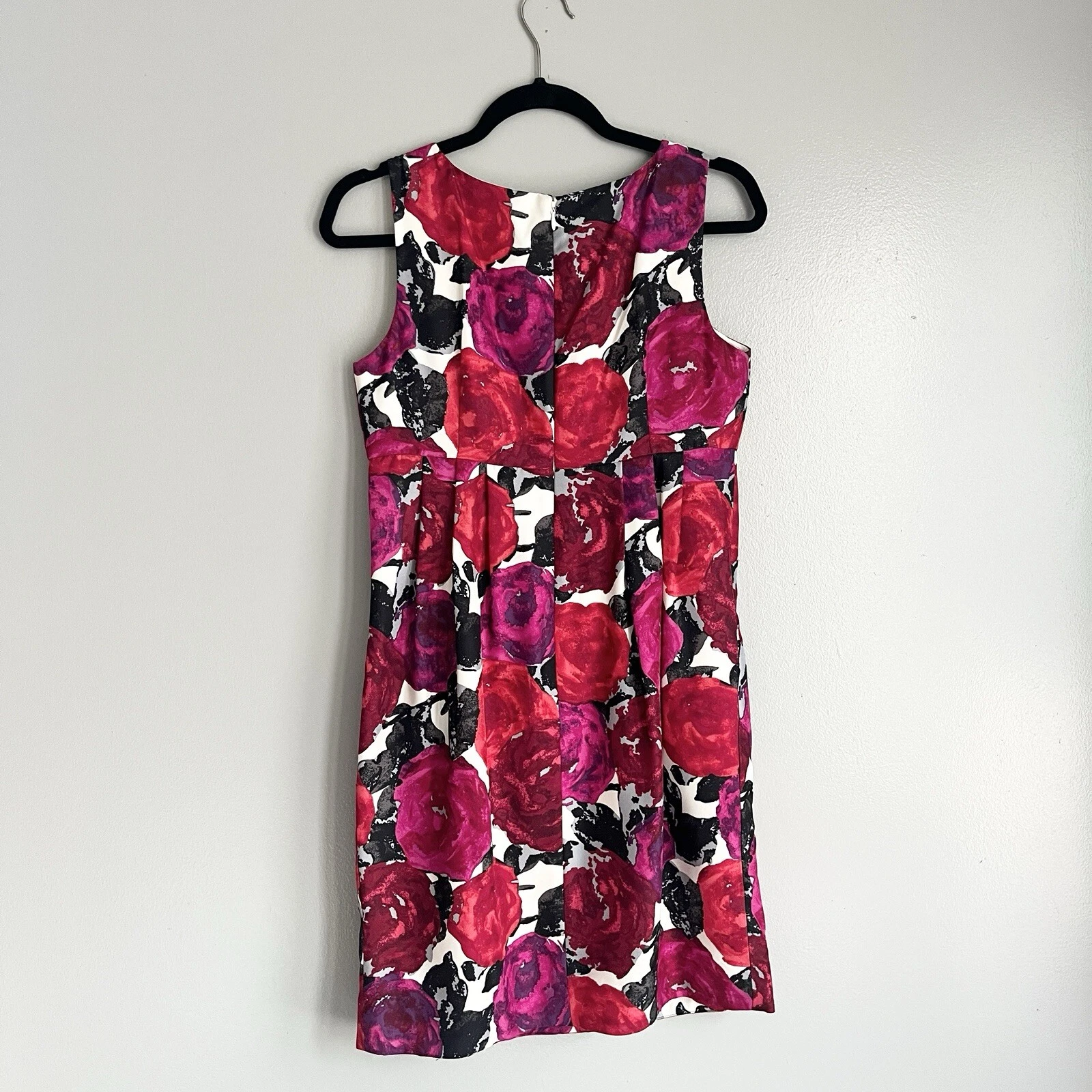 Abito Michael Kors seta floreale rosa rosso tubino sopra il ginocchio foderato senza maniche 6