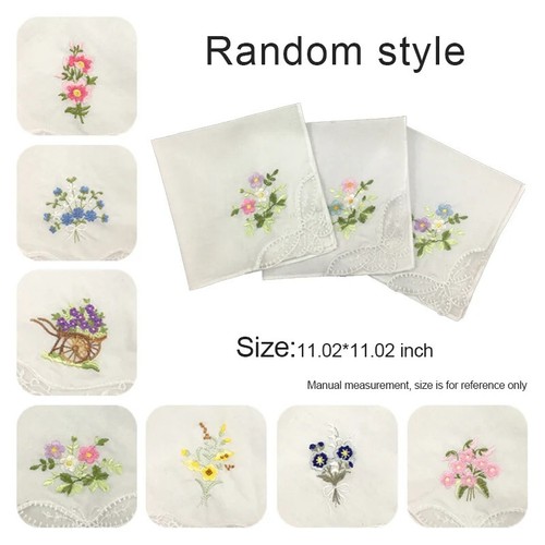 12pcs/lot Lace Handkerchiefs White Cotton Hankie Floral Embroidery Applique - Picture 7 of 8