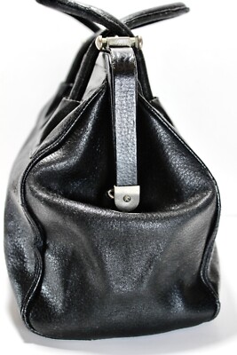 Vintage PRADA Black Leather Metal Frame Dr Bag Cerniera Double