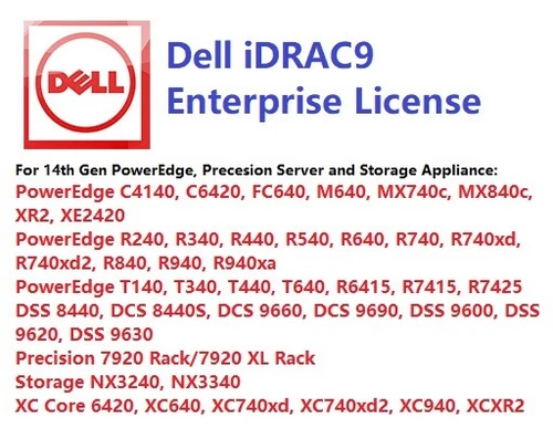Dell iDRAC9 Enterprise License, 14G PowerEdge R740/R640/R540/R440/R340 Same Day