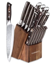 16-Piece Kitchen Knife Set with Sharpener, Wooden Block, German Stainless Steel