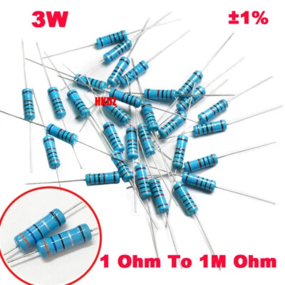 3W Widerstand 1 Ohm bis 1M Ohm Metallfilm 24 Werte Auswahl 1% Widerstände 3 Watt
