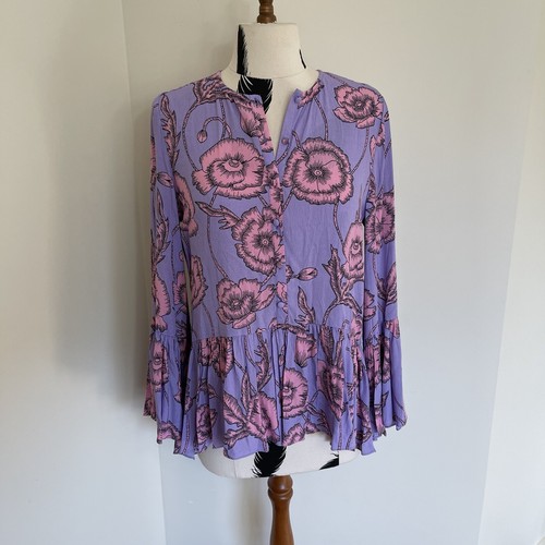 Life In Colour Liliana Long Bell Sleeve Lilac Purple Floral Blouse size M NWT