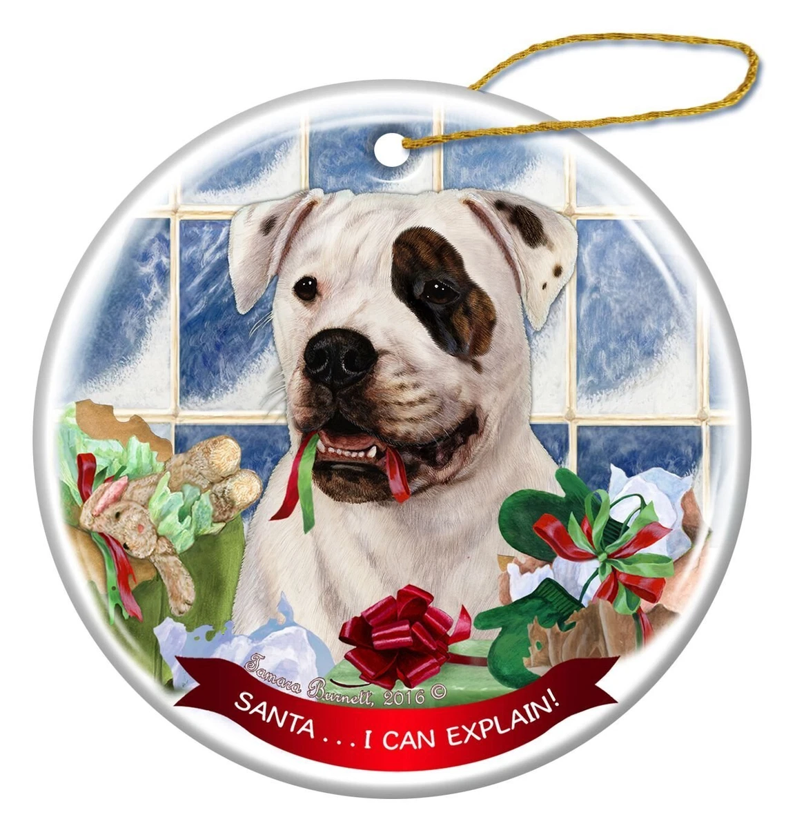 American Bulldog Brindle Eye Patch Porcelain Ornament Santa I Can Explain eBay