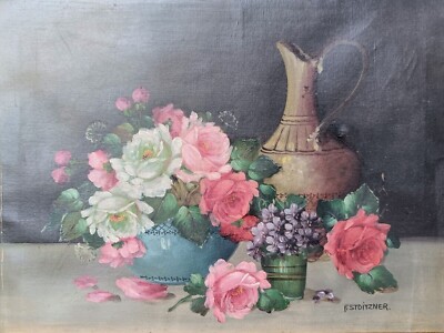 Frantz Stoitzner (1884-1951): ROSES and VIALS, original oil