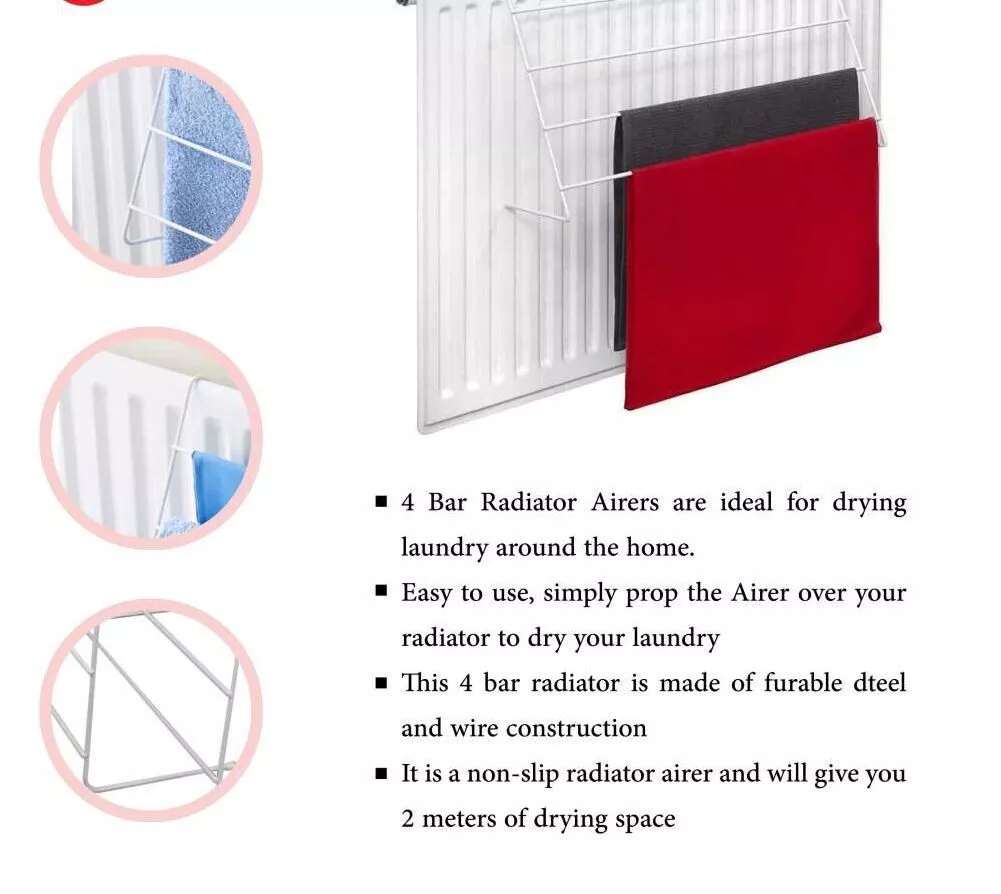 3 Pack of 4 Bar Radiator Airer Dryer Clothes Drying Rack Rail Towel Holder Hang