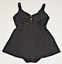 Vintage Swimsuit Roxanne Size 12 50s Thick Black Textured Skirt Brass Buttons