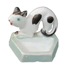 Vintage Cat Glazed Ceramic Small  Ashtray Mid Century Japan