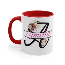 Personalised Name Mug Monogram Mug Floral Split Alphabet A Customised Mug gift