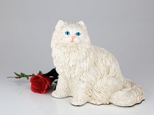 Small/Keepsake 62 Cubic Ins White Longhair Cat Resin Urn for Cremation Ashes
