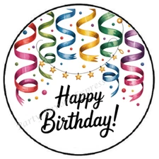 HAPPY BIRTHDAY STREAMERS ENVELOPE SEALS LABELS STICKERS PARTY FAVORS