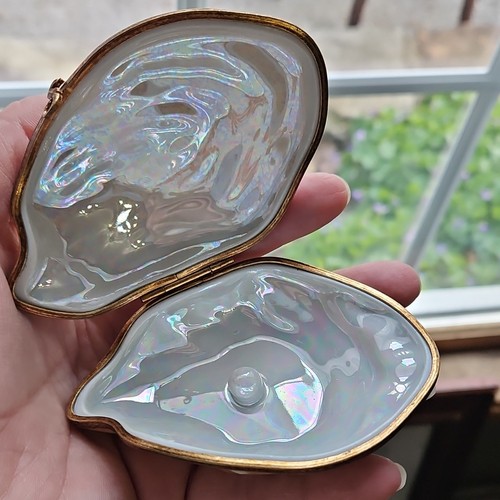 Limoges France Hand Painted Shell Trinket Box with Seahorse Clasp Handmade