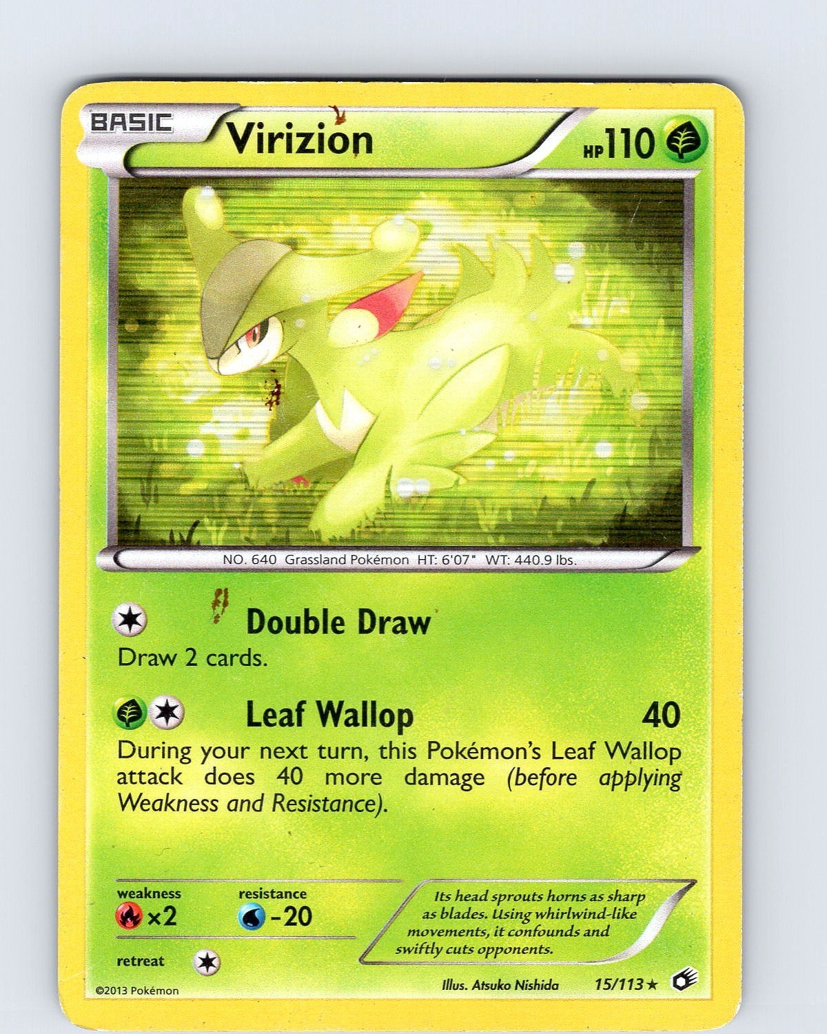 Pokemon TCG Virizion B&W Legendary Treasures 15/113 Holo Rare Card Played MP