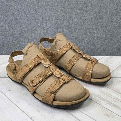 Vionic Amber Women's Fully Adjustable Slide Sandal Orthaheel Gold Cork Size 8
