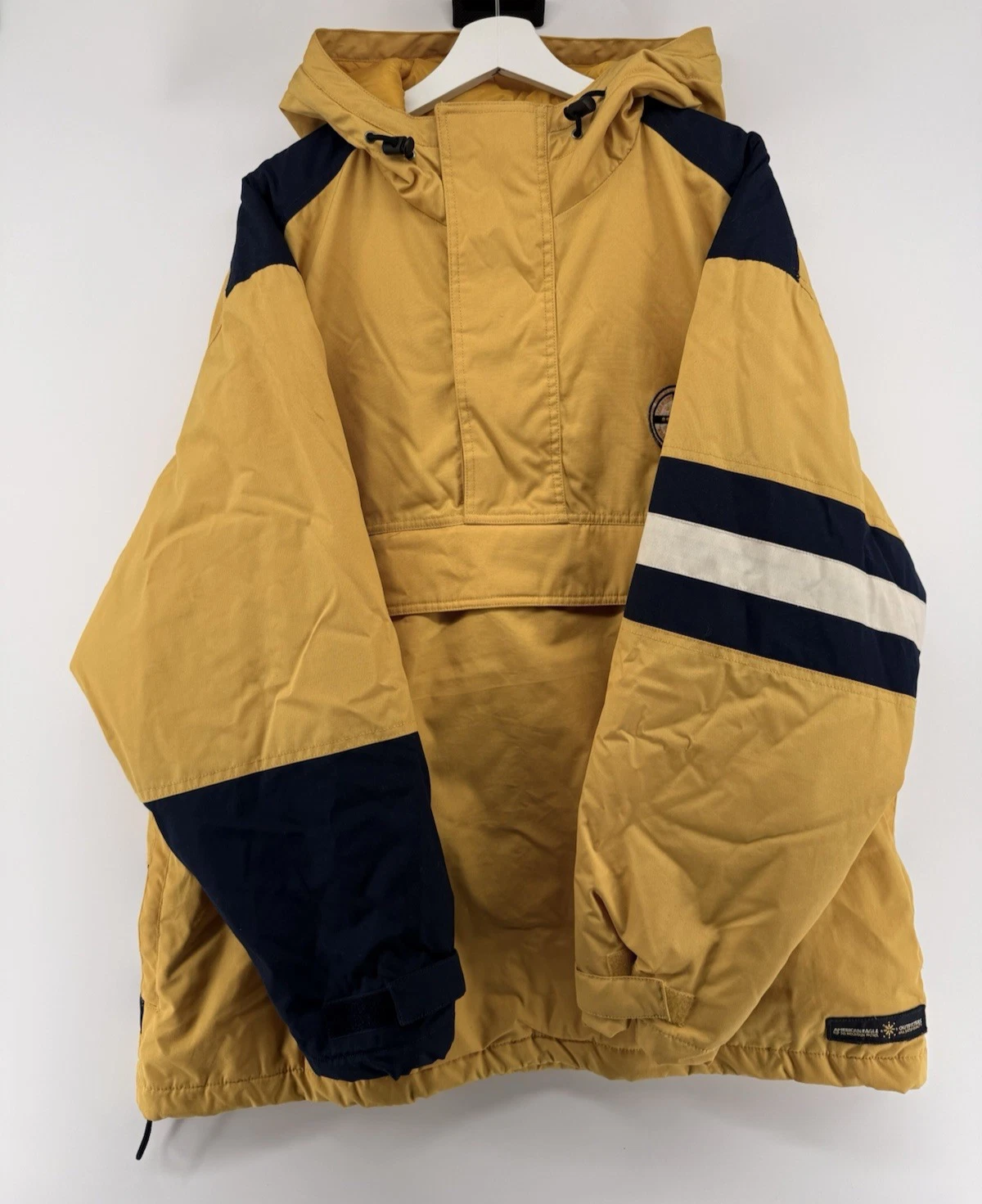 Vintage Y2K American Eagle Men Pullover Jacket Hooded Colorblock Yellow XL