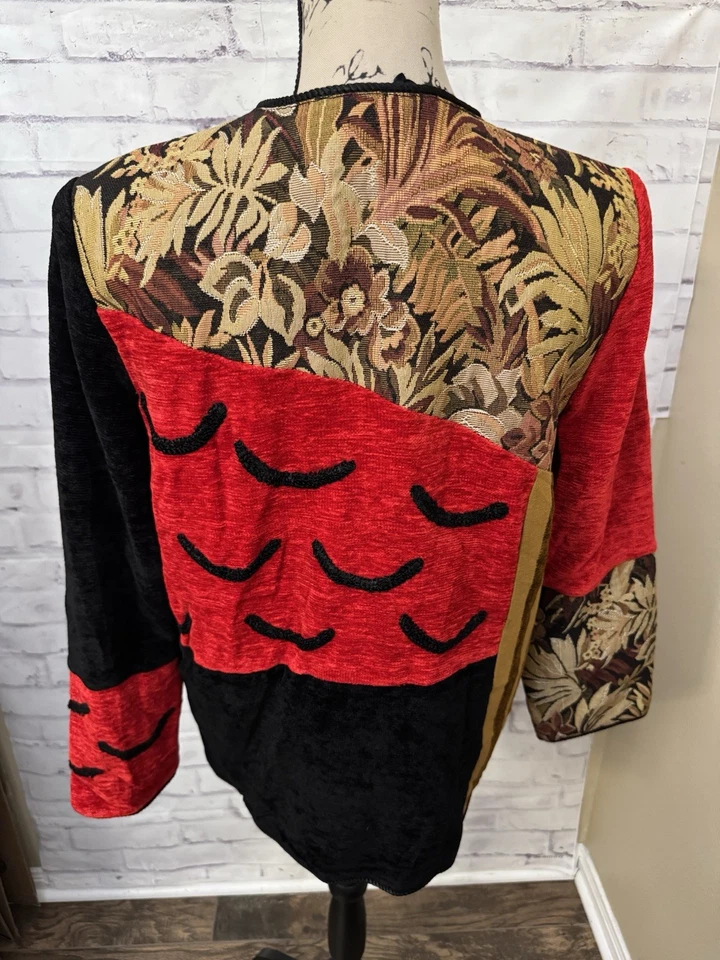 Индиго Луна маленький винтажный 90-х годов Y2K парчи гобелен пэчворк куртка богемное хиппи - Изображение 3 из 4