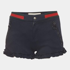 Gucci Navy Blue Synthetic Twill Web Stripe Ruffle Shorts XS