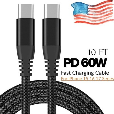 60W Fast Charging USB-C to USB-C Cable For iPhone 15 16 17/Samsung Type C Cord