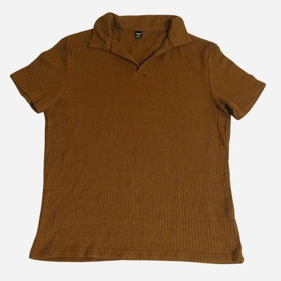 Manfinity Brown XL Men's Knit Short Sleeve Collared Polo Shirt Pullover