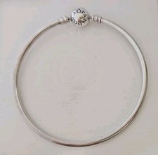 Genuine Silver Pandora Moments Solid Bangle Charm Bracelet 19cm S925 ALE 