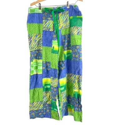 70s Style Handmade Patchwork Pants Womens L Wide Leg Boho Hippie Festival Retro