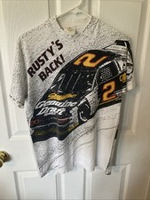 Vintage 90s Rusty Wallace NASCAR T-Shirt Miller Draft 2 Single Stitch Stains 