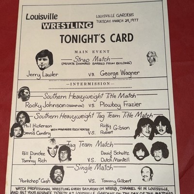 1977 Louisville Gardens Wrestling Program Jerry Lawler Rocky Johnson Dutch