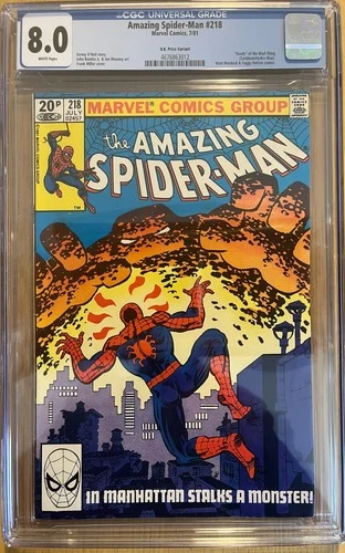 1981 AMAZING SPIDER-MAN #218 CGC 8.0  "Death" of MUD-THING (Sandman & Hydro-Man)