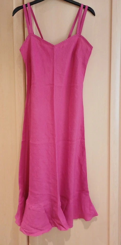 M&S Per Una Pink Linen- Mix Strappy Dress With Frill Size 12 - Image 1 of 4