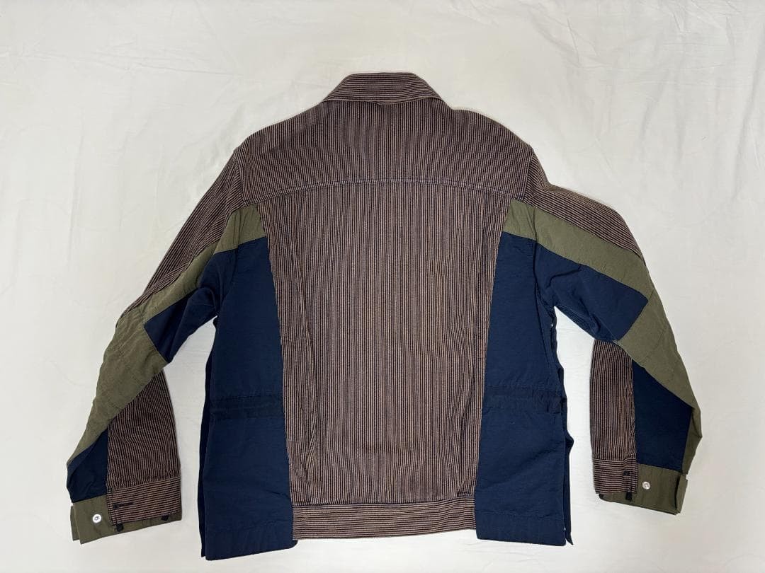sacai Patchwork Button Jacket Hickory Stripe Used… - image 3