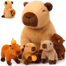 5-in-1 Capybara Stuffed Animals with Babies Inside, 15.75'' Capybara Mommy wi...