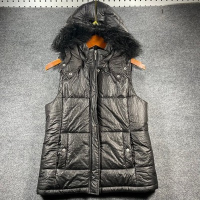 Michael Kors Puffer Vest Women's Medium Black Removable Hood Full Zip Outdoors