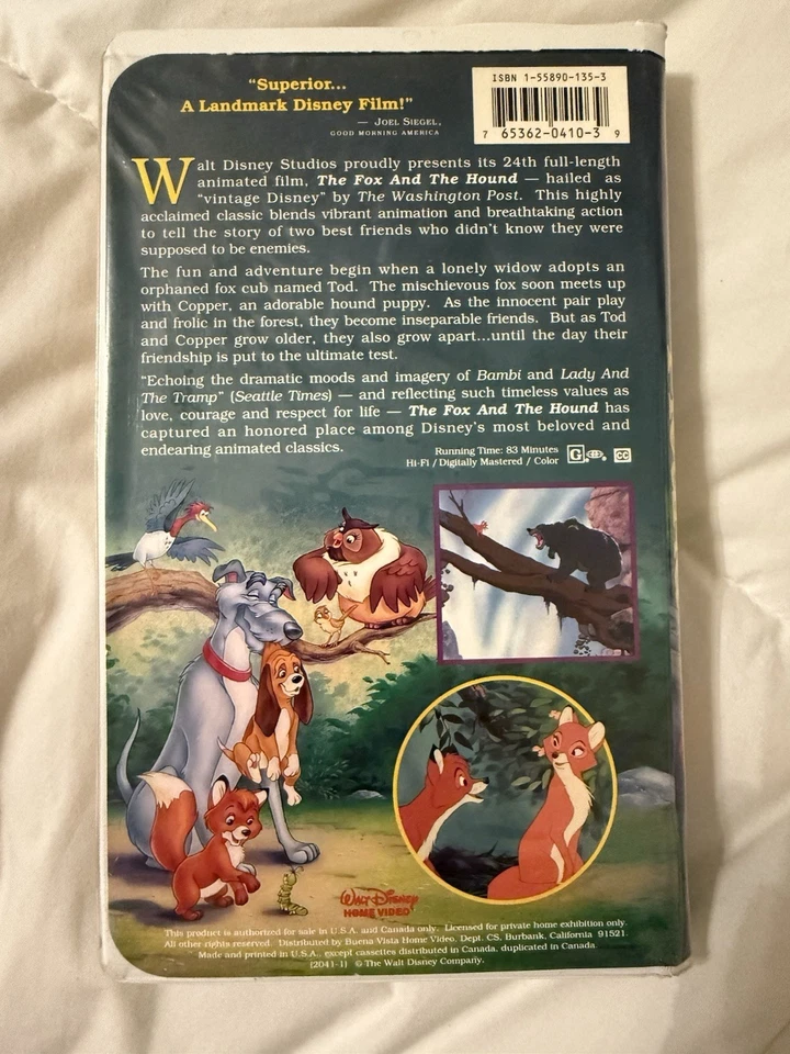 Walt Disney Black Diamond VHS The Fox and the Hound 1994 Classic Rare Vintage - Image 3 of 4
