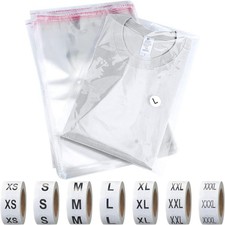 200 Pcs Resealable Poly Clear Shirt Bags with 7 Sizes 3500 Pcs Clothing Size ...