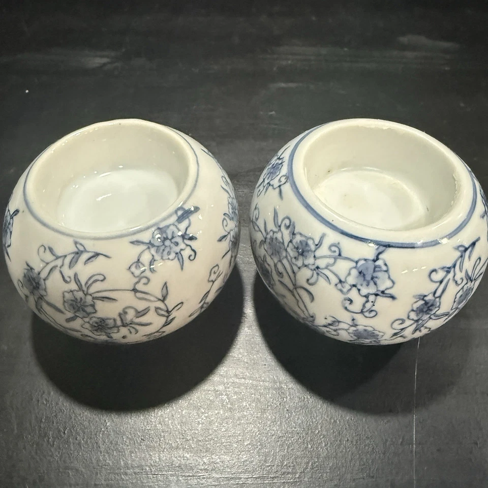 Lot of 3 Vtg Cobalt Blue & White: 2 Tealight Votive Candle Holder Orb & 4” Vase - Image 4 of 4