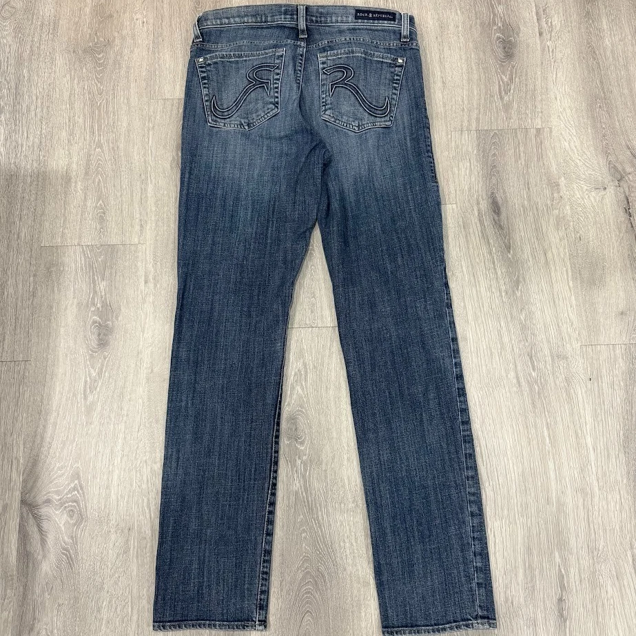 Pantalones de mezclilla para mujer Rock & Republic talla 12 azules ajustados bordados bolsillo 32x32 Foto 2 de 4