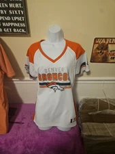 Womens Large NFL LICENSED DENVER BRONCOS DIAMOND STUDDED SHORT SLEEVE WHITE...