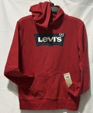 Boys Levi  s Batwing Logo Long Sleeve Pullover Hoodie Large Red NWT Free Ship