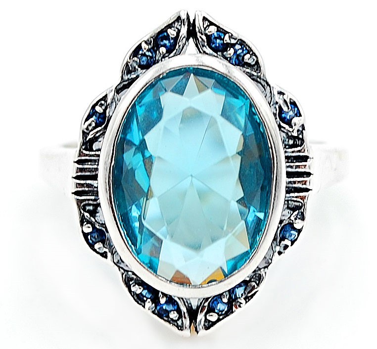 8CT Aquamarine 925 Solid Sterling Silver Art Deco Ring Sz 8 F6-5