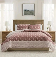 My Texas House Arden Adult 3-Piece Dusty Mauve Floral Quilt Set, Full/Queen