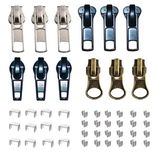 12PCS Zipper Repair Kit #5 Lockable Sliders Pulls Top & Bottom Stops Coats Pack