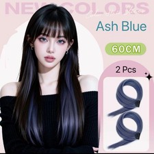 2 PCS Ash Blue Long Straight Clip Hair Extensions 60cm