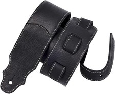 Guitar Strap, 2.5" Wide Soft Head Layer Cowhide Leather Width-2.5", Black