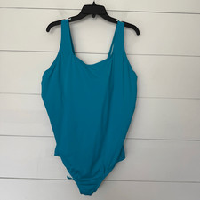 Lands End Women  s 24WL Blue One Piece Swim Beach Pool Ocean