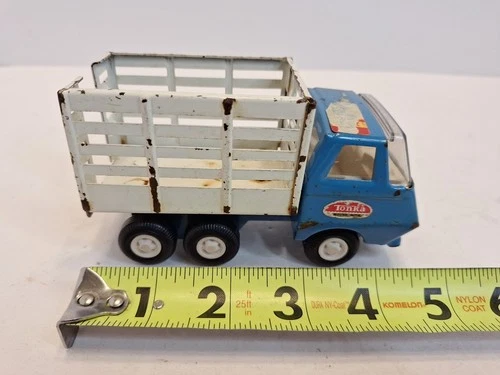 Vintage Tonka Mini Stake Bed Dump Truck Blue and White 1970’s 5” Long Dump Bed